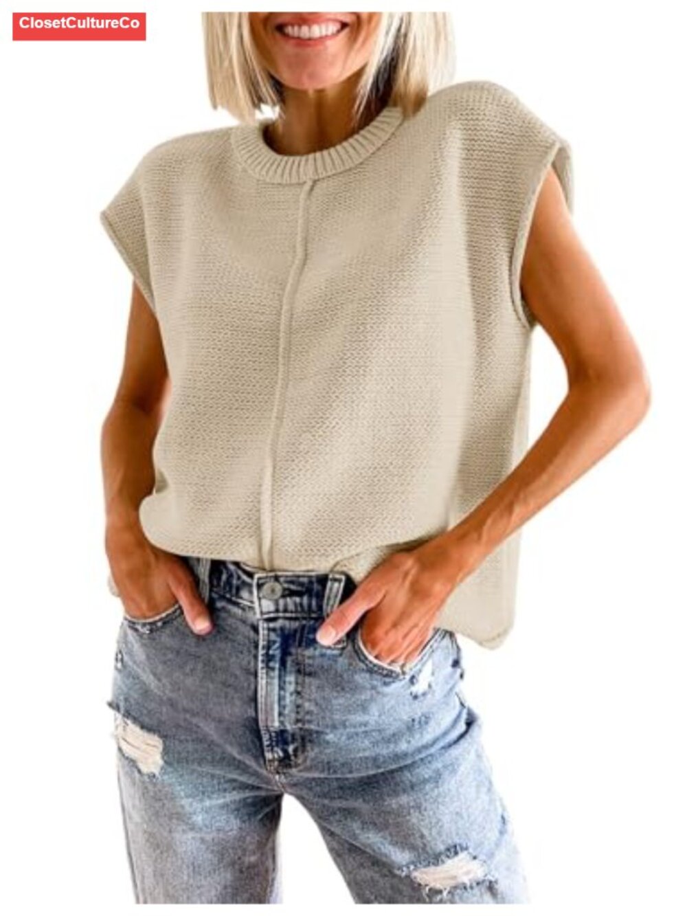 Womens Cap Sleeve Sweater Vest Crew Neck Knit Sleeveless Tank Top Lightweight